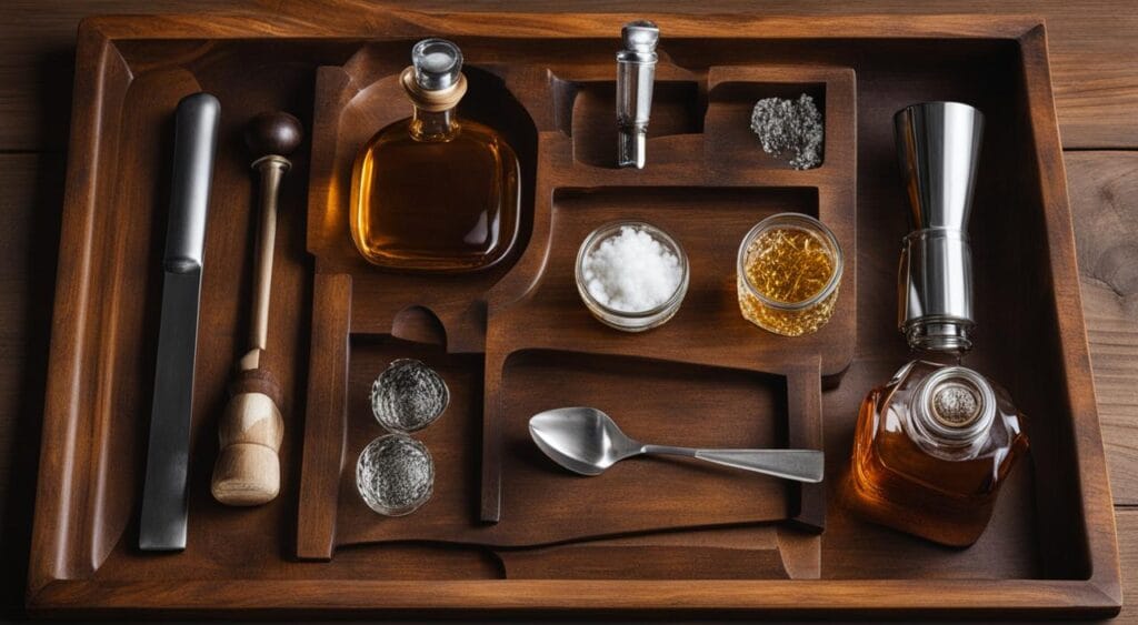 Utensílios para medir ml em uma dose de whisky Utensílios para medir ml em uma dose de whisky